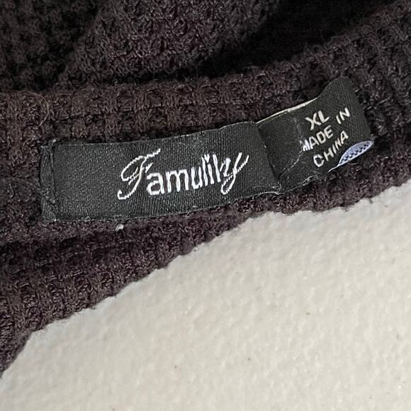 Famulily Thermal Top XL Black Split Neck Waffle Knit Cotton Blend - Picture 5 of 6